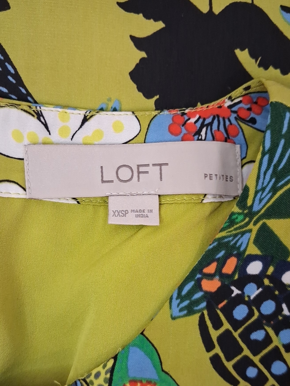 LOFT Floral Shift Mini Dress Lime Green Blue Print Size XXSP - Picture 3 of 6